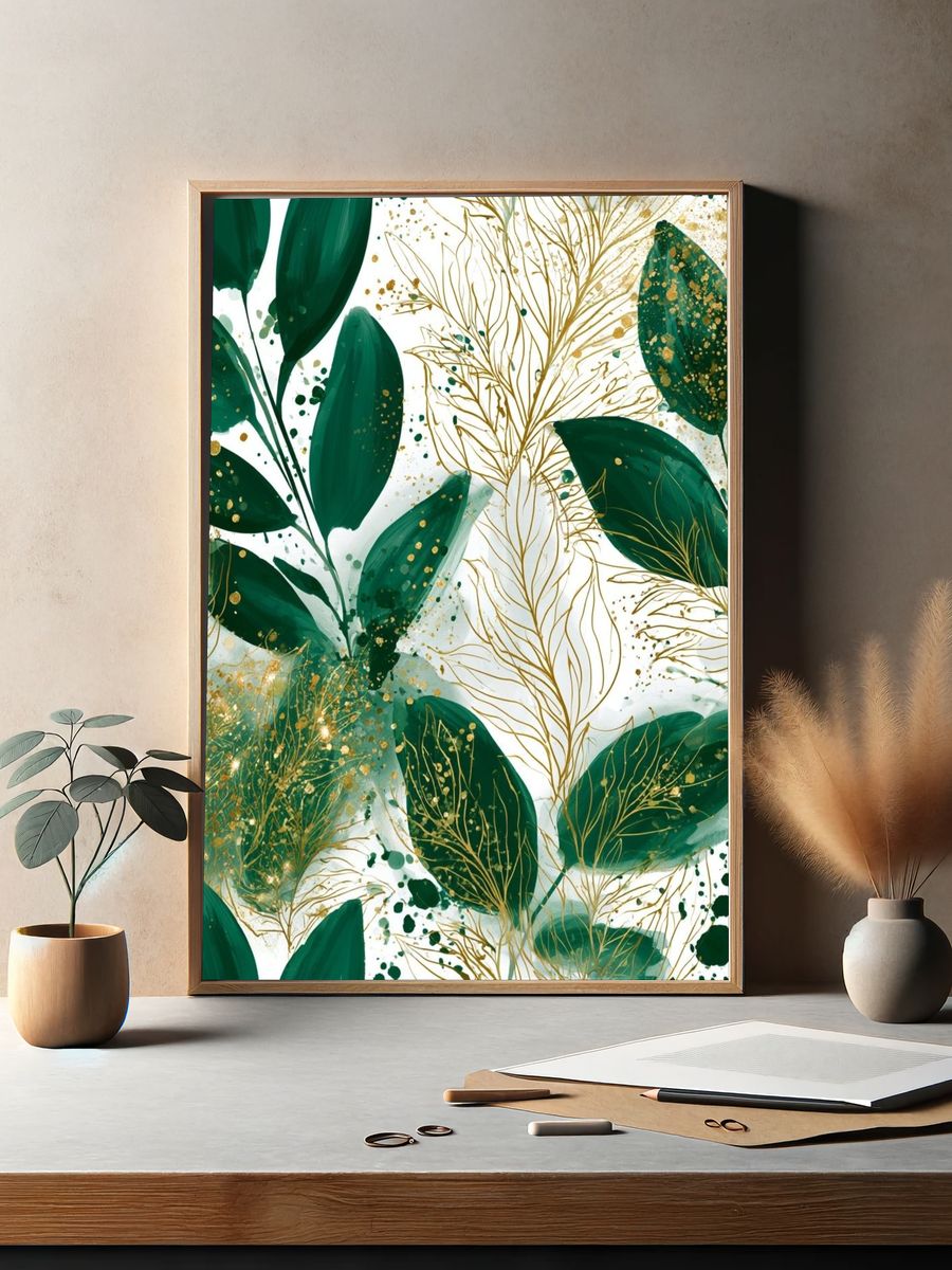Emerald Botanical Leaves Poster. — room view 2
