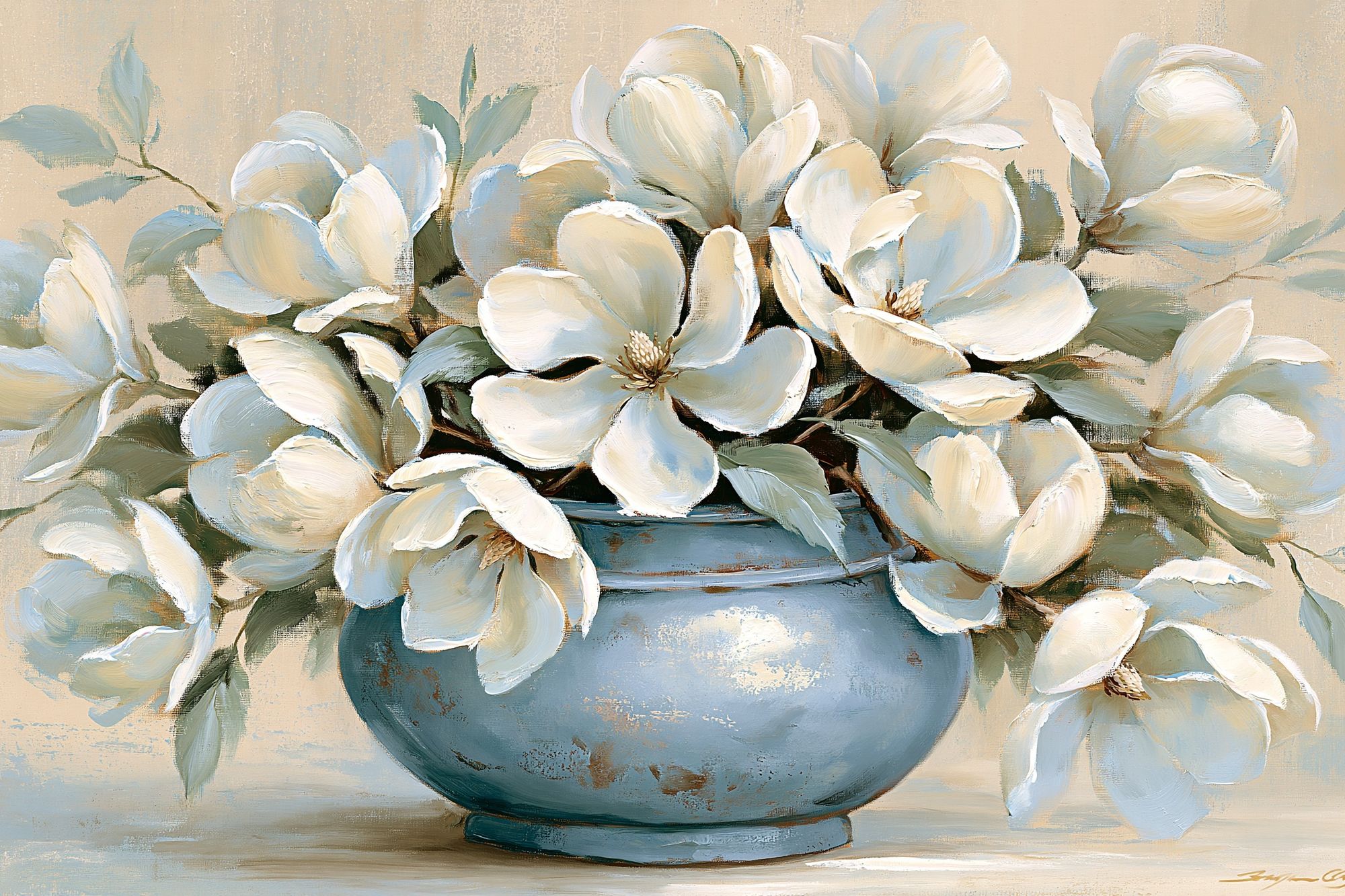 White Magnolia Vase Illustration Poster. poster detail