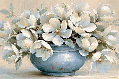 White Magnolia Vase Illustration Poster. poster