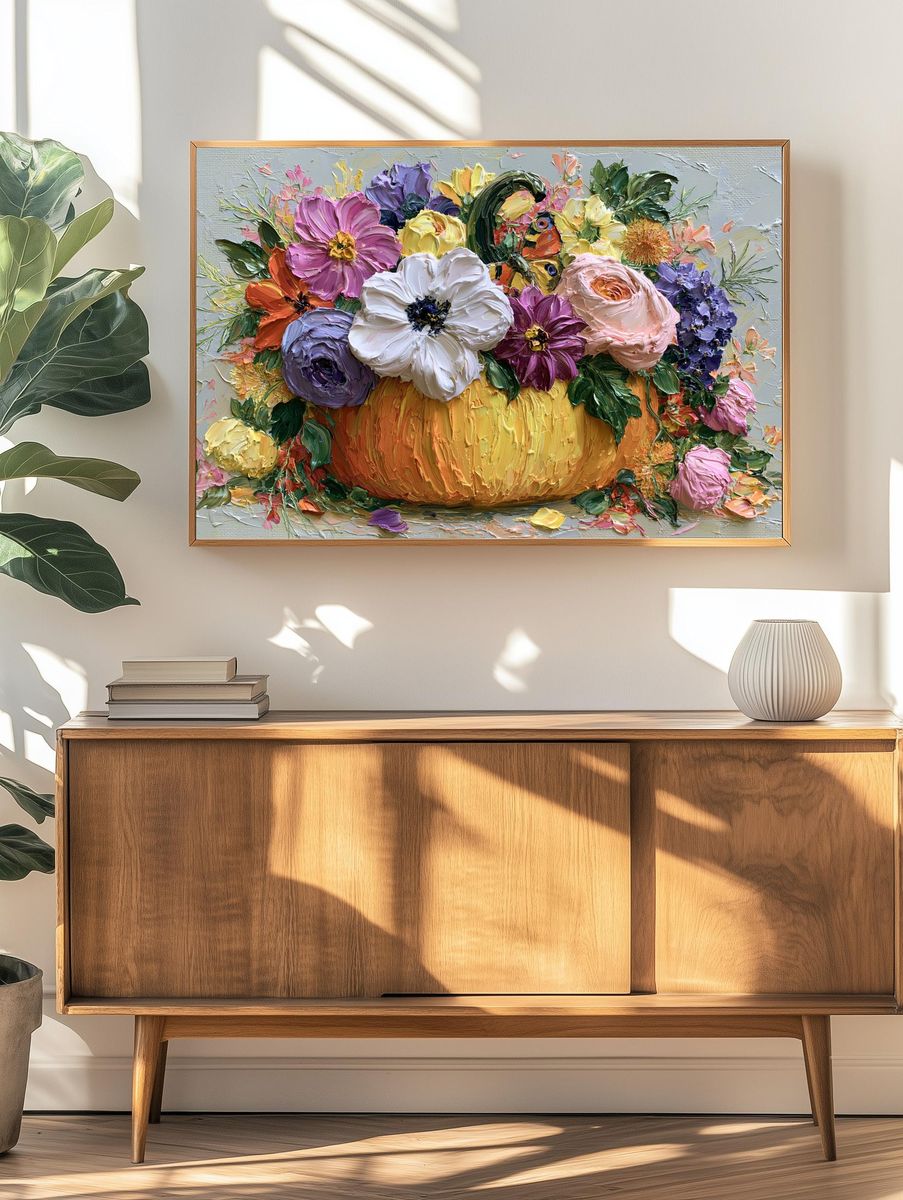 Floral Pumpkin Still Life Print. — room view 3