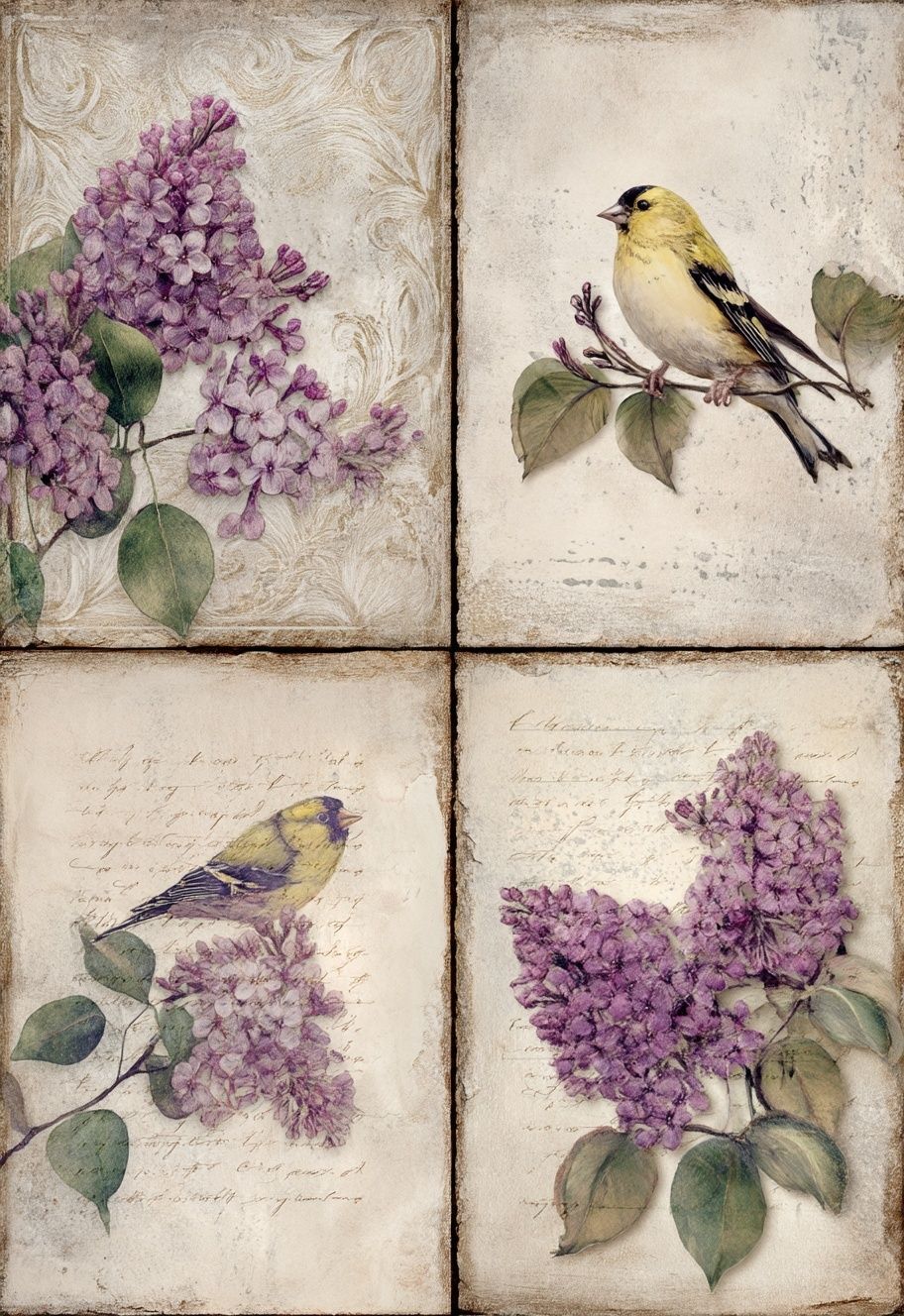 Lilac Birds Botanical Vintage Print. poster detail