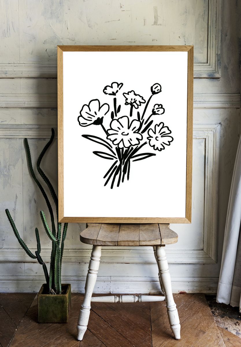 Minimal Flower Bouquet Print. room preview