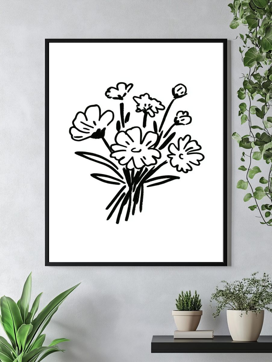 Minimal Flower Bouquet Print. — room view 4