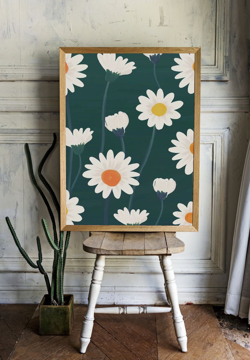 Hand drawn daisy patterned background. room preview