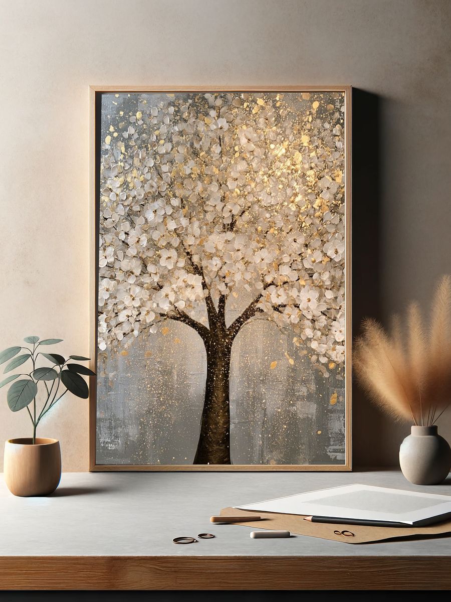 Golden Blossom Tree Print. — room view 2