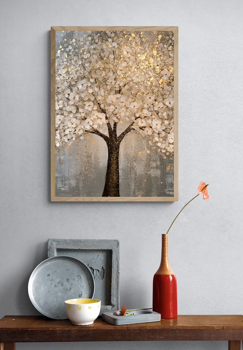 Golden Blossom Tree Print. — room view 3