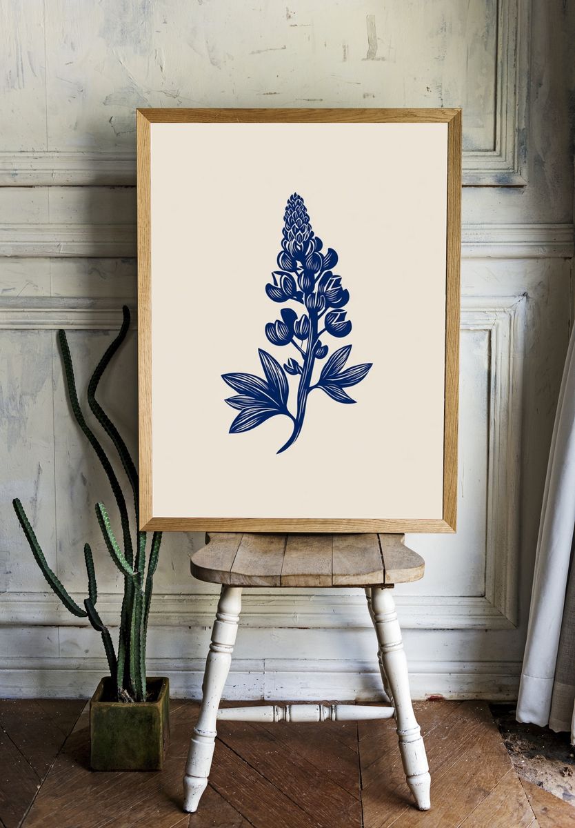 Blue Botanical Line Art Poster room preview