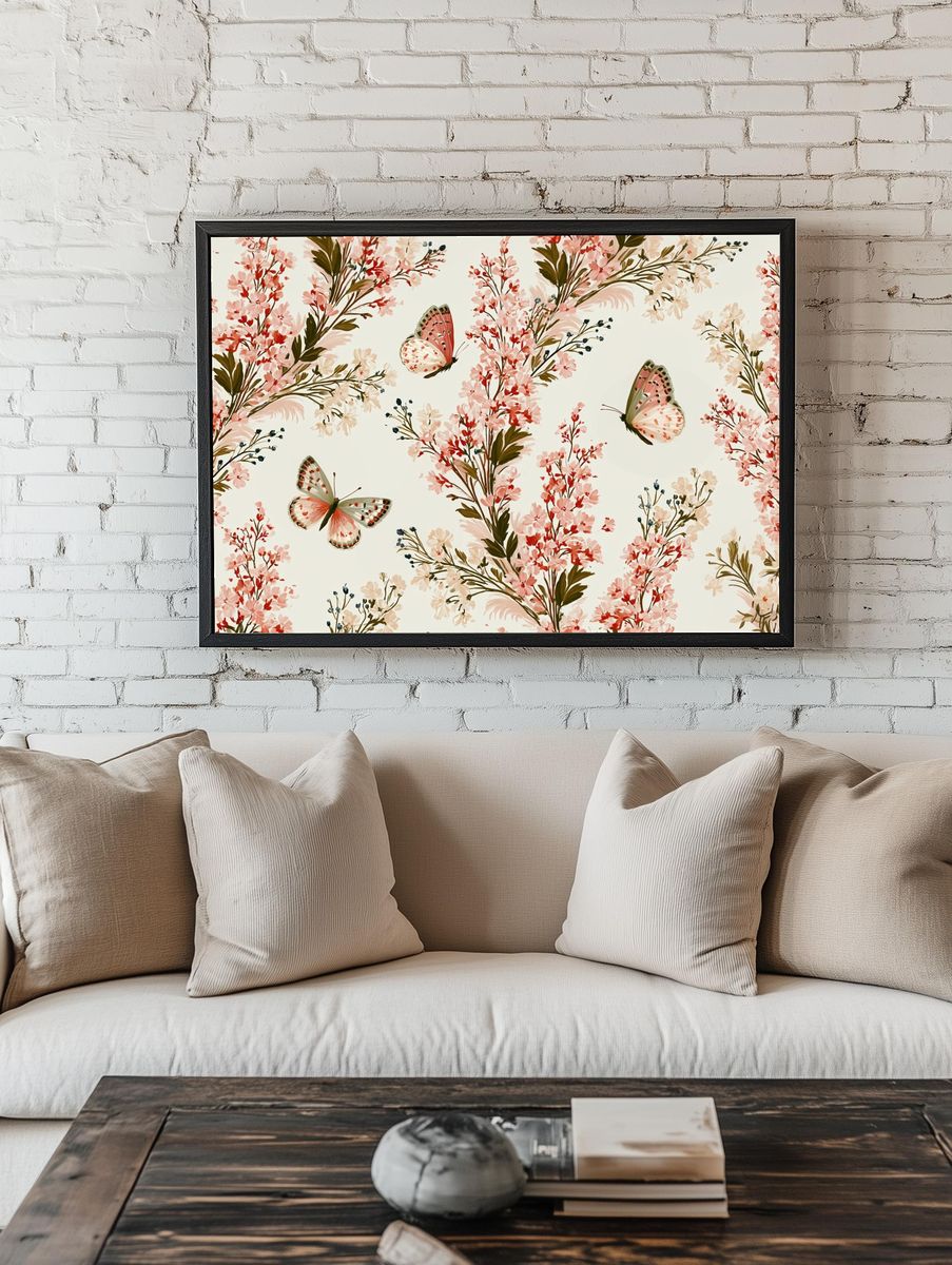 Cherry Blossom Butterflies Illustration Poster. — room view 1