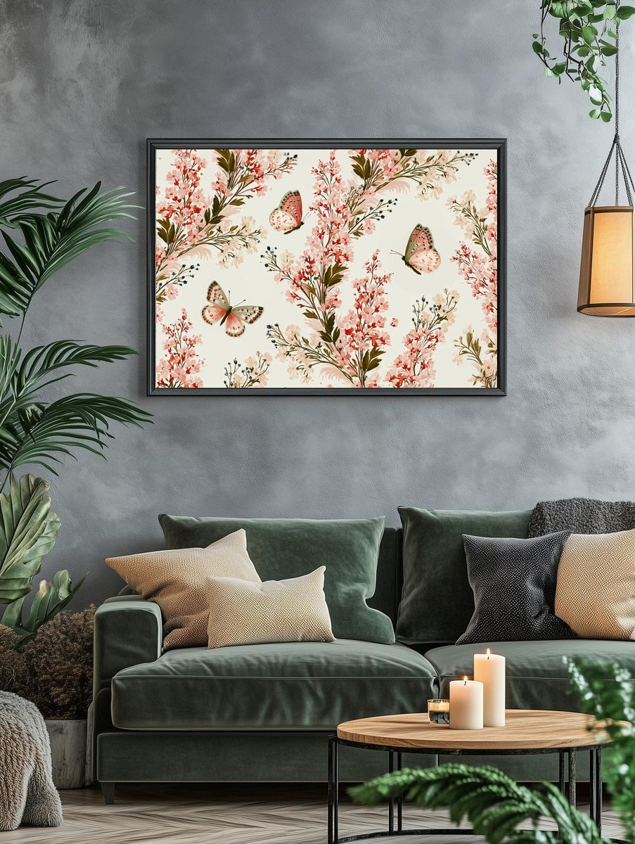 Cherry Blossom Butterflies Illustration Poster. — room view 4