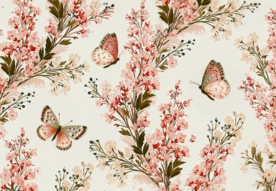 Cherry Blossom Butterflies Illustration Poster. poster
