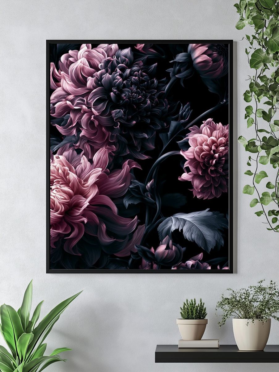 Dark Peony Bloom Botanical Print. — room view 4