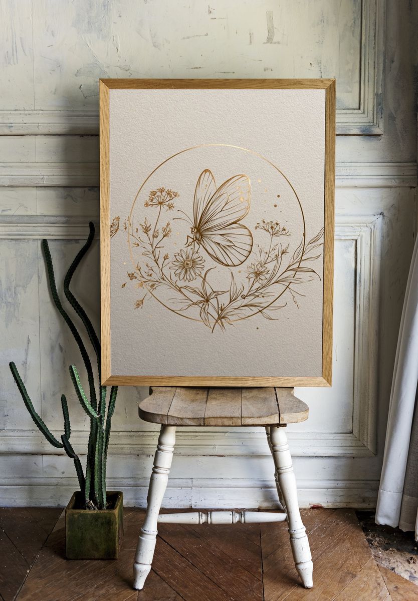 Butterfly Botanical Line Art Poster. — room view 1