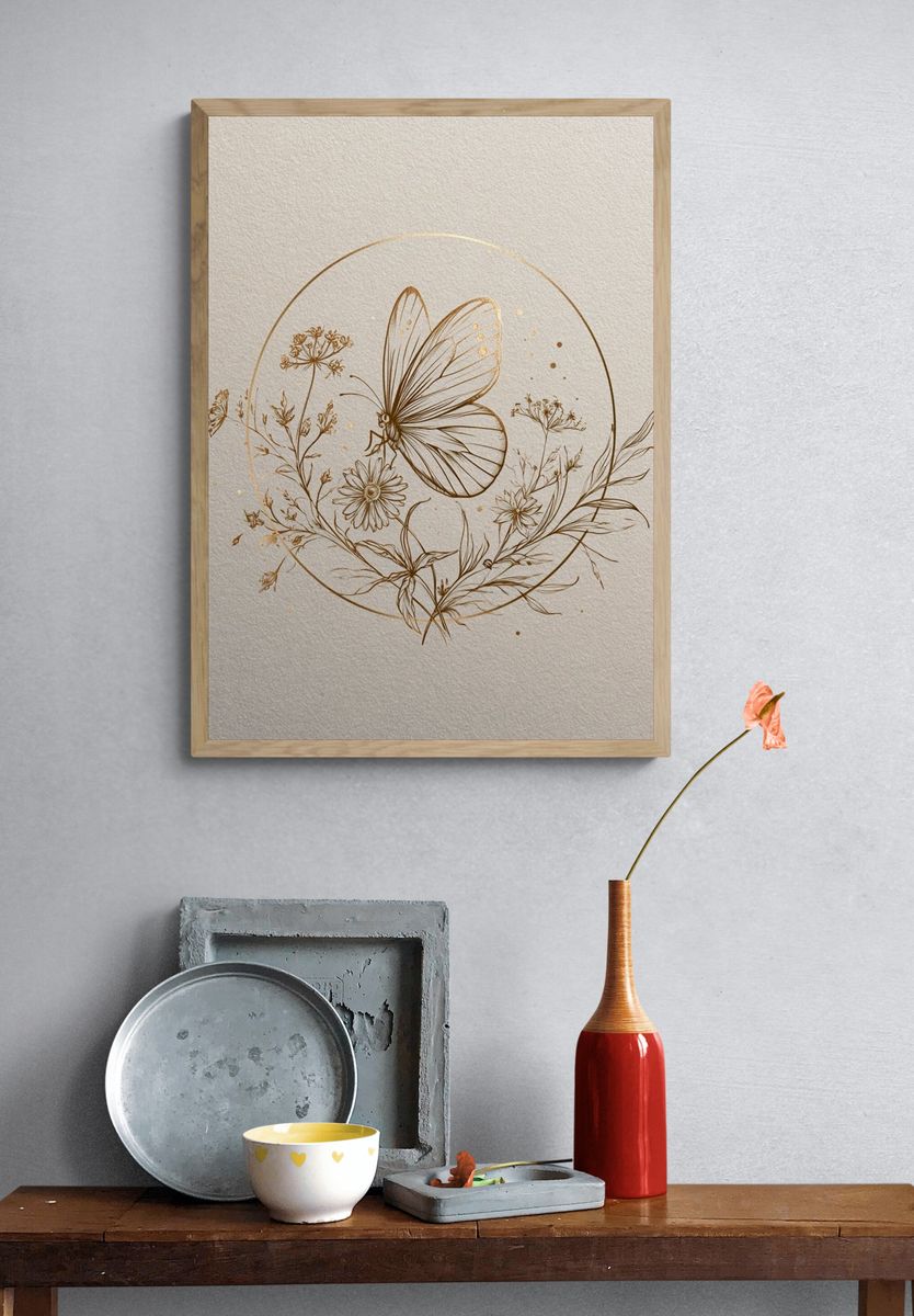 Butterfly Botanical Line Art Poster. — room view 3