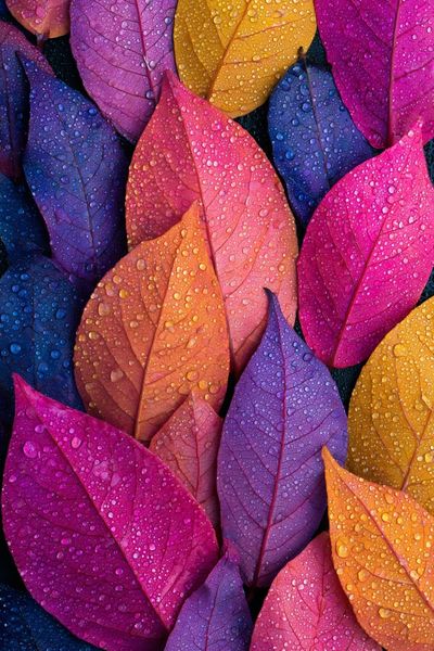 Colorful Dewy Leaves Botanical Print. poster print