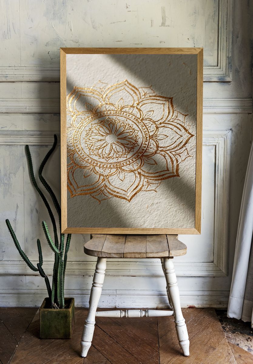 Golden Mandala Lotus Print. — room view 1