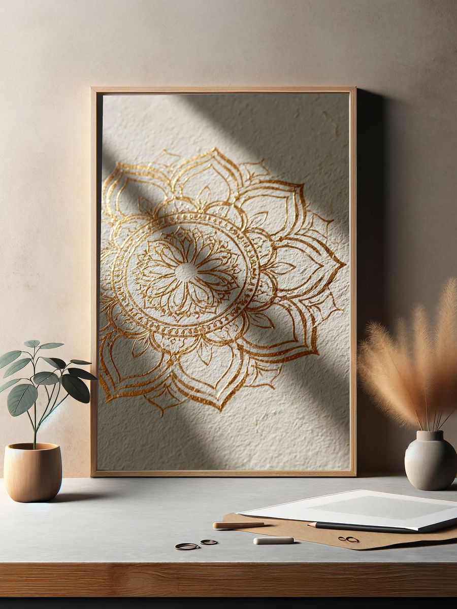Golden Mandala Lotus Print. — room view 2