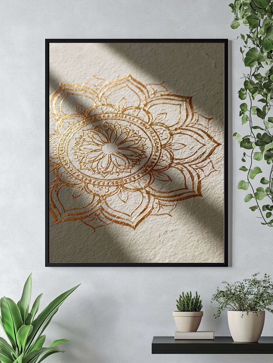 Golden Mandala Lotus Print. — room view 4
