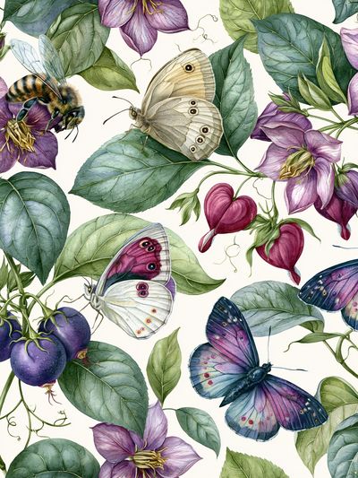 Butterflies and Blooms Botanical Poster. poster print