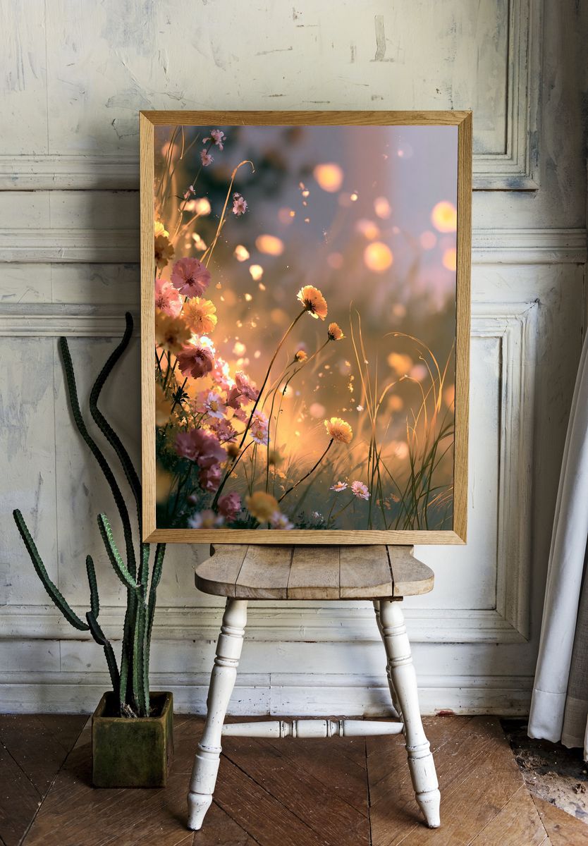 Sunlit Wildflowers Illustration Poster. room preview