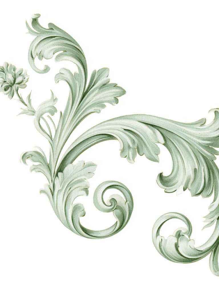 Sage Baroque Scroll Print. poster — botanical art