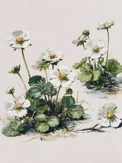Wild Strawberry Blossom Watercolor Print. poster print