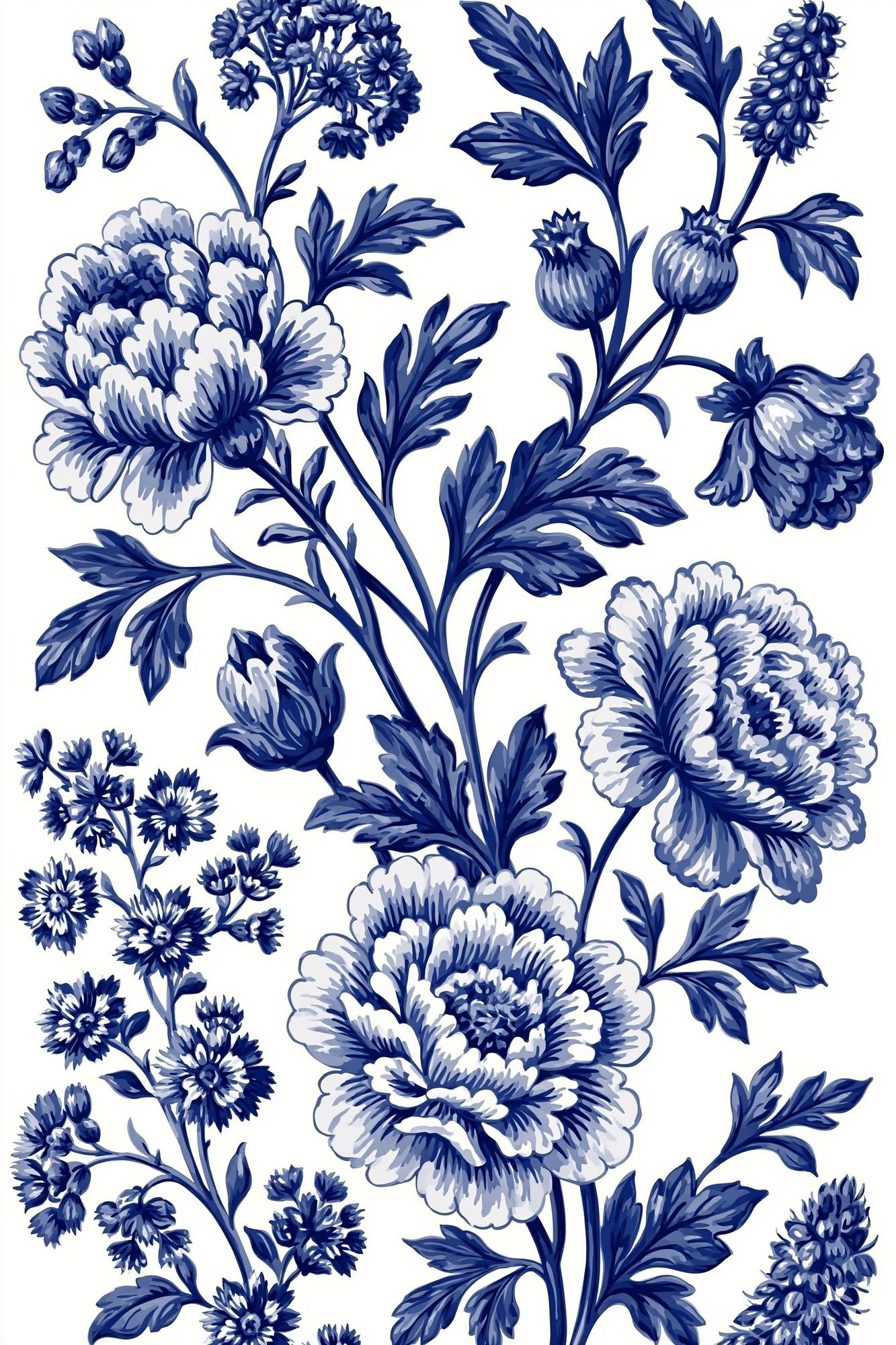 Blue Floral Toile Print Poster. poster detail