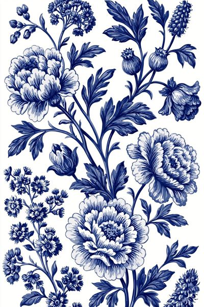 Blue Floral Toile Print Poster. poster