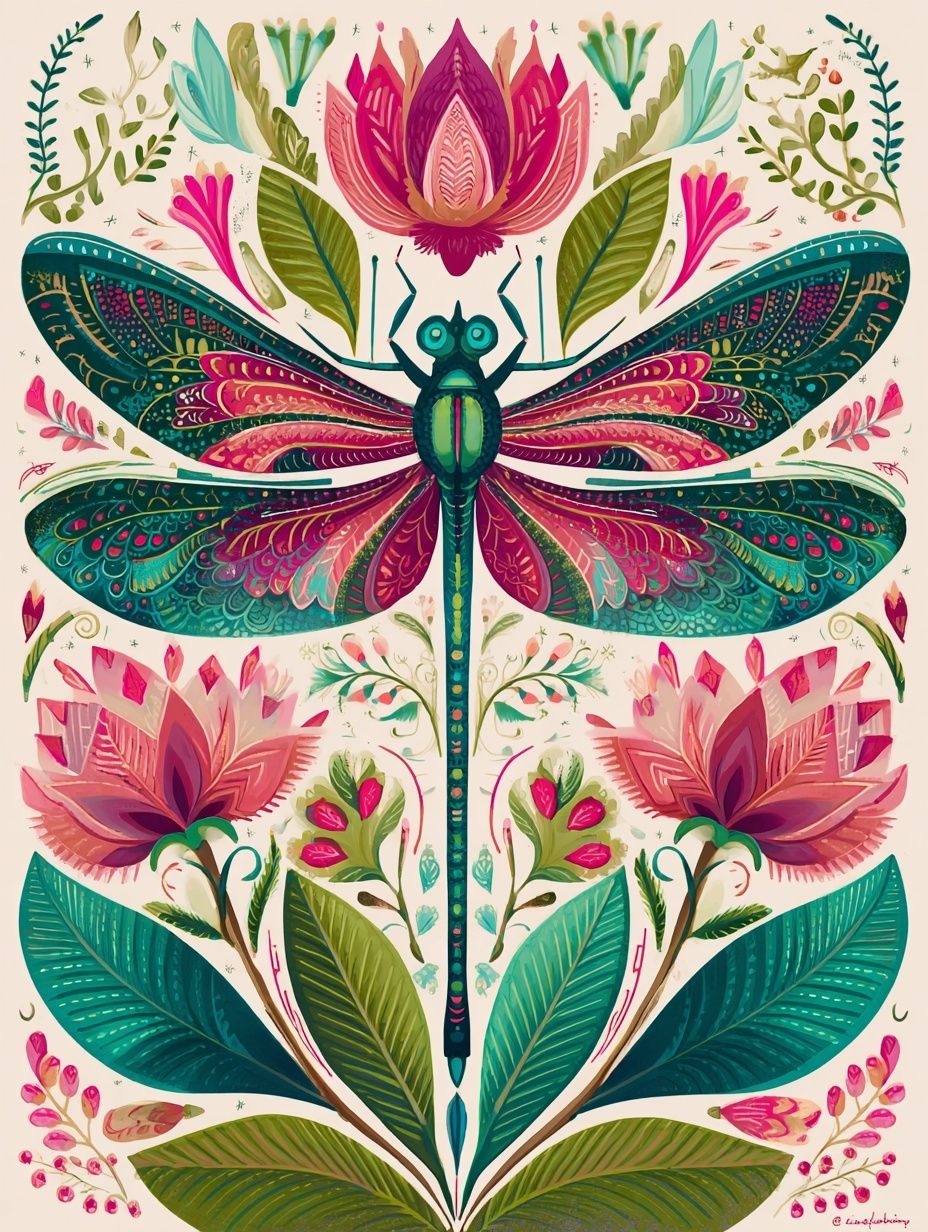 Dragonfly Botanical Illustration Poster. poster detail