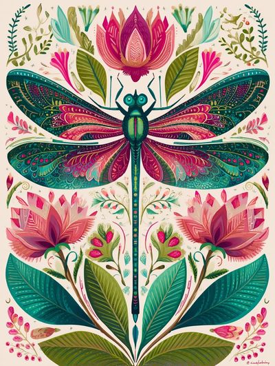 Dragonfly Botanical Illustration Poster. poster