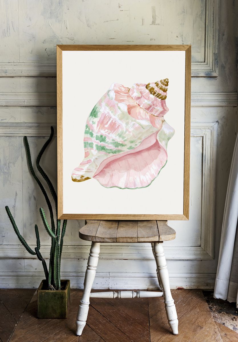 Pastel Seashell Watercolor Print. — room view 1