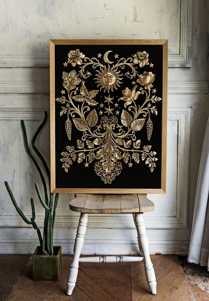 Celestial Botanical Gilded Poster. — room view 1