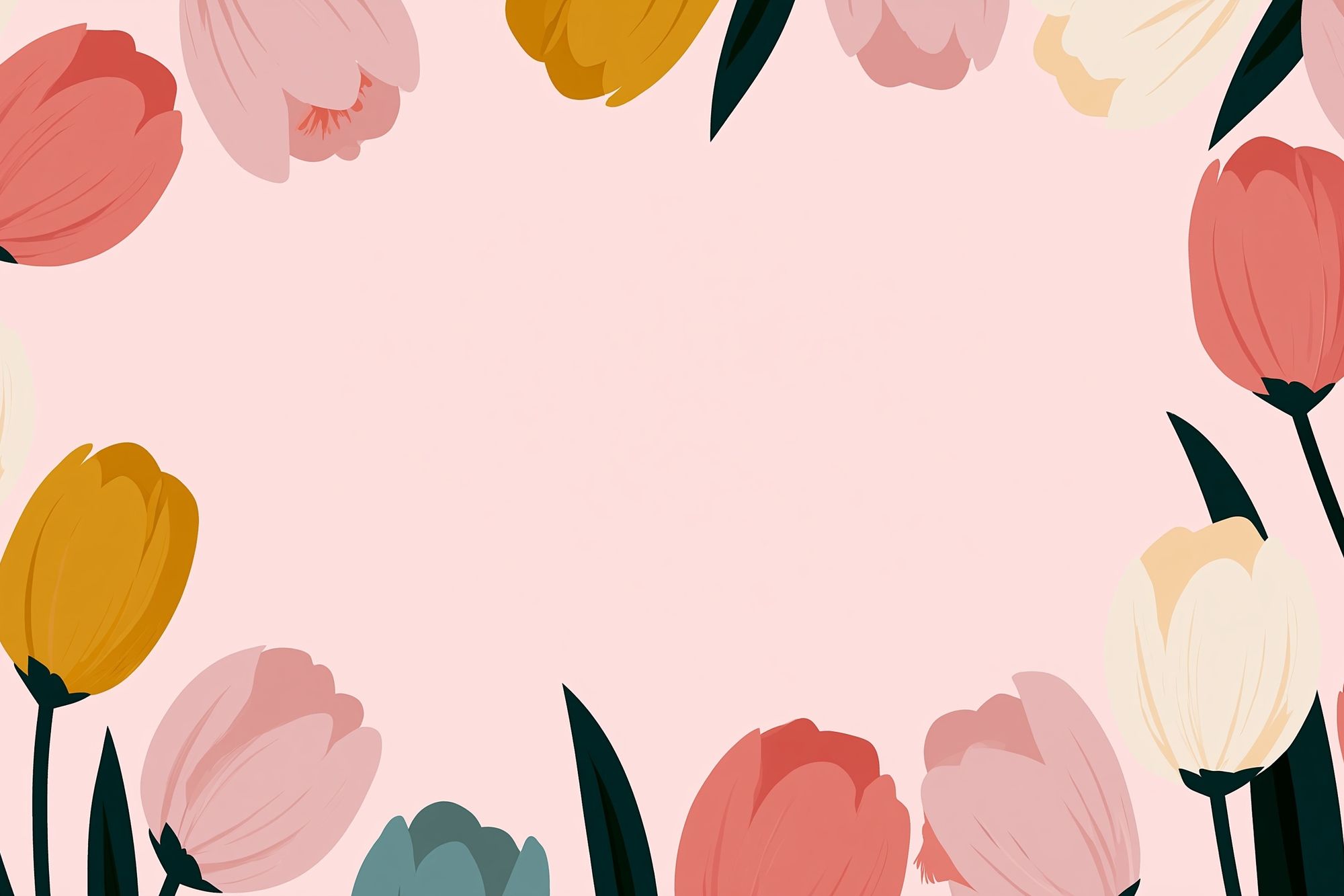 Pastel Tulip Border Illustration Poster. poster — botanical art