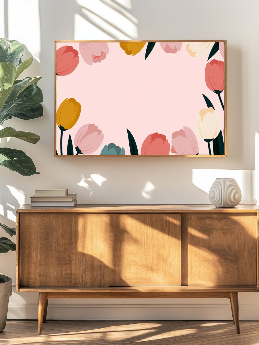 Pastel Tulip Border Illustration Poster. — room view 3