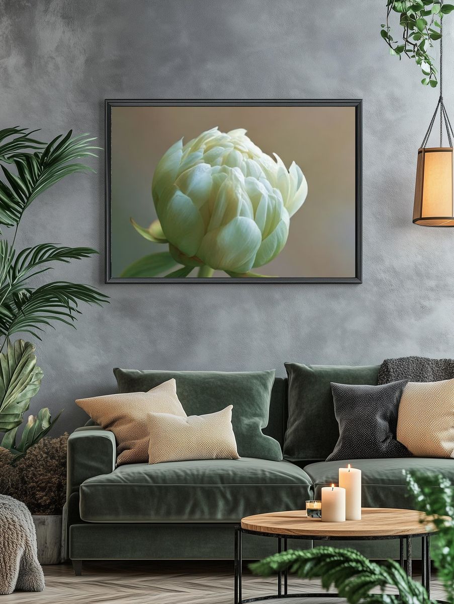 Pale Peony Bloom Photography Poster. — room view 4