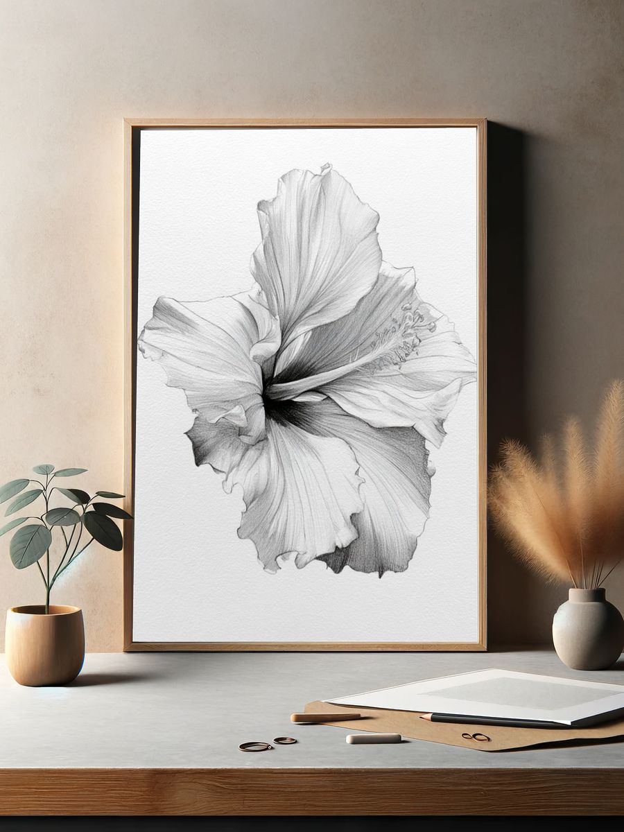 Hibiscus Bloom Botanical Print. — room view 2