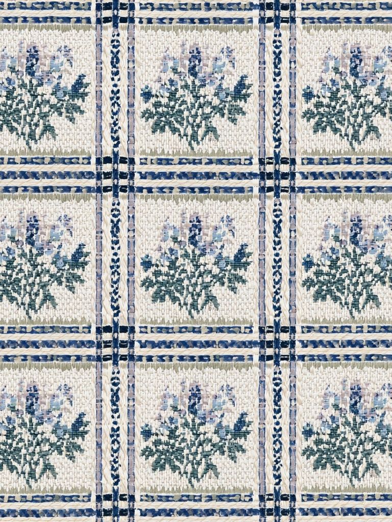 Blue Floral Tiled Pattern Print. poster detail
