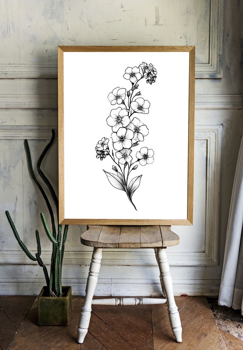 Delicate Blossom Botanical Print. room preview