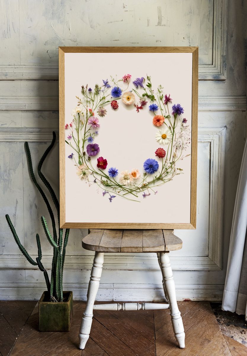Wildflower Wreath Botanical Print. — room view 1