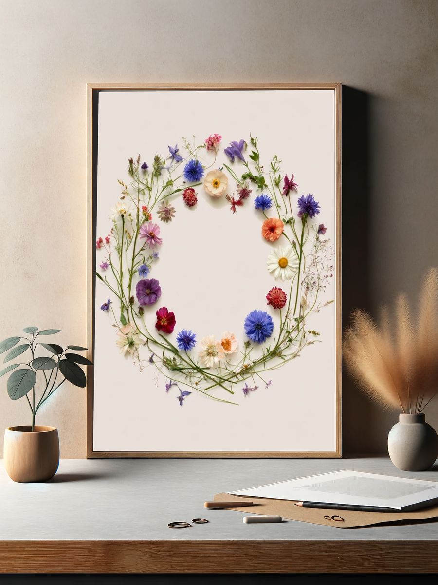 Wildflower Wreath Botanical Print. — room view 2