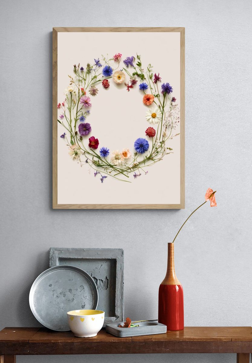 Wildflower Wreath Botanical Print. — room view 3