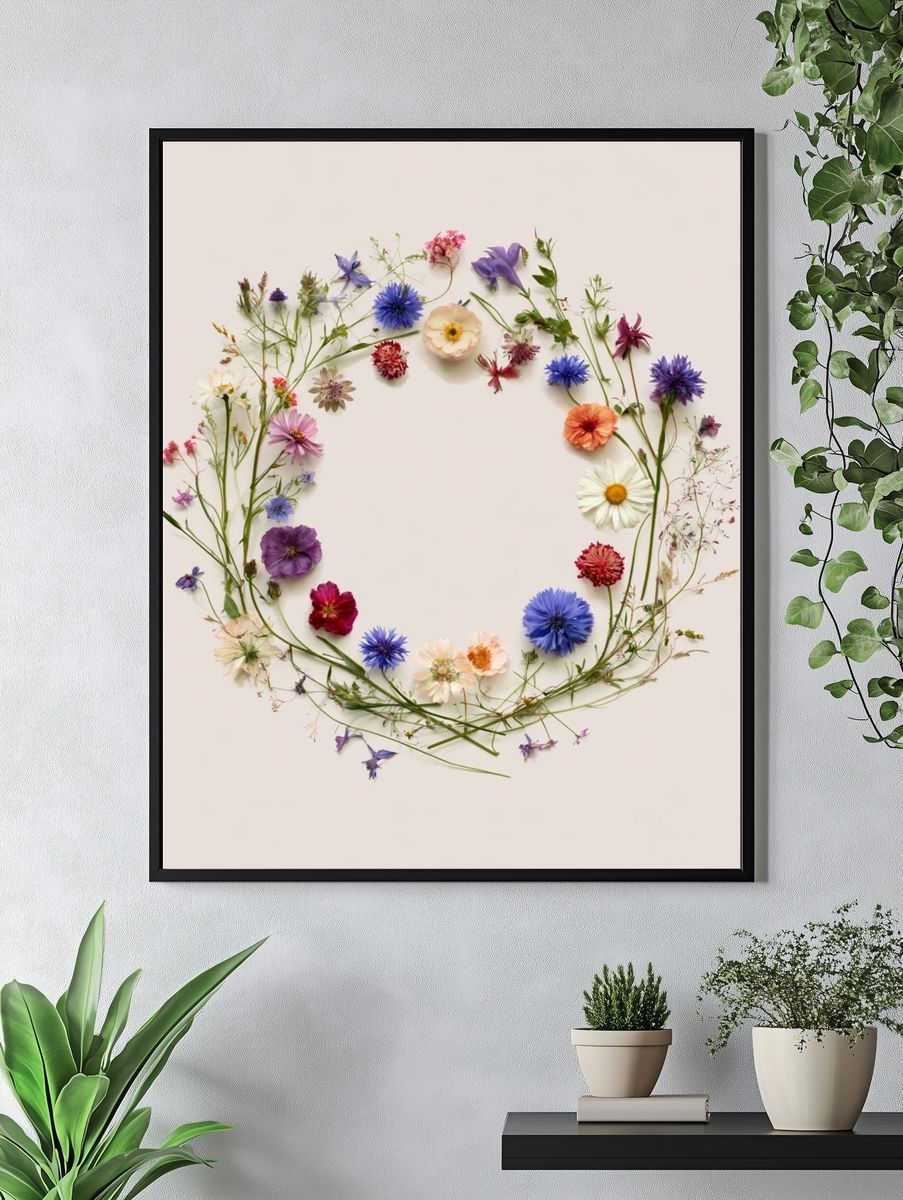 Wildflower Wreath Botanical Print. — room view 4