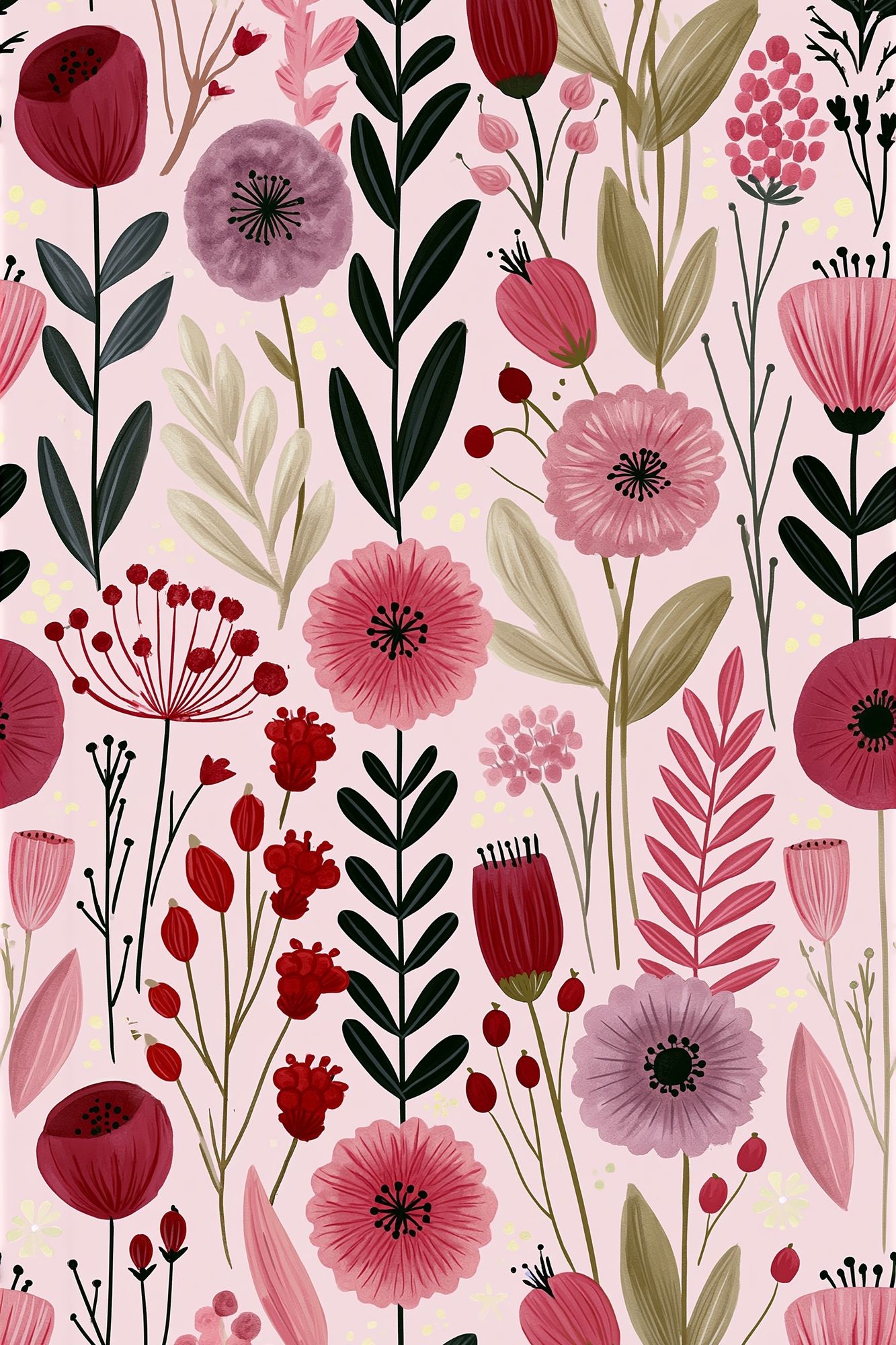 Pink Floral Garden Illustration Poster. poster — botanical art