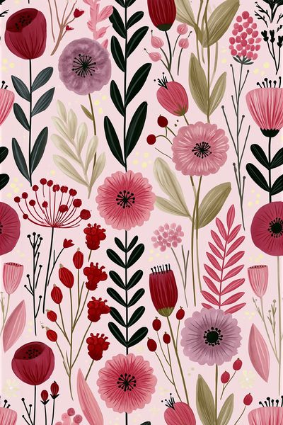 Pink Floral Garden Illustration Poster. poster print