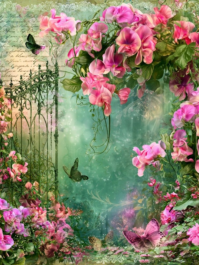 Pink Floral Garden Illustration Poster. poster — botanical art