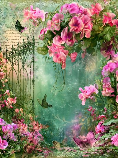 Pink Floral Garden Illustration Poster. poster