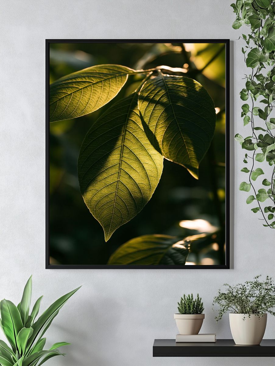 Sunlit Green Leaves Botanical Print. — room view 4