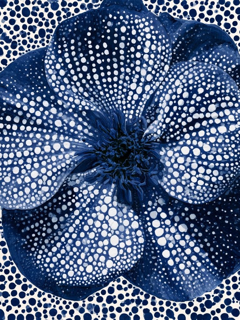Blue Dotted Flower Botanical Print. poster detail