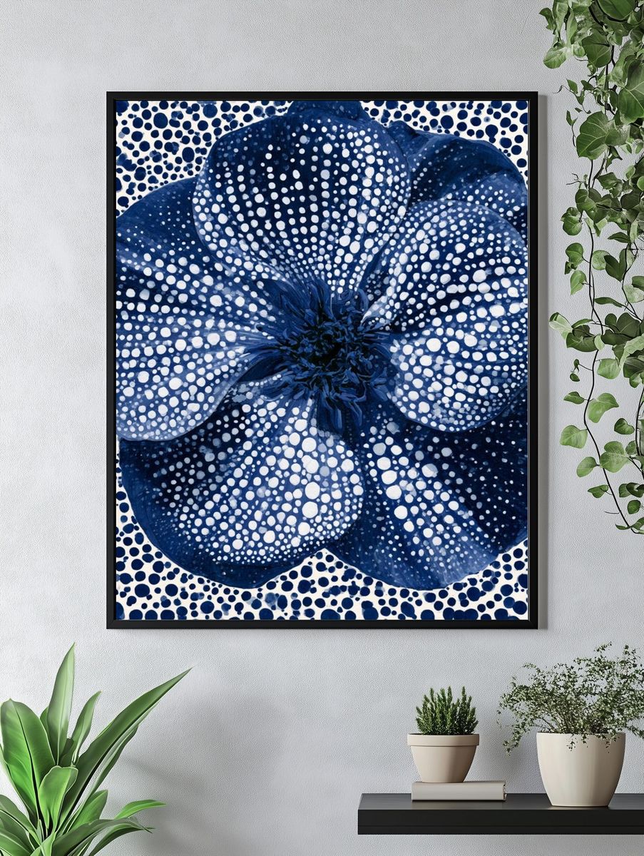 Blue Dotted Flower Botanical Print. — room view 4
