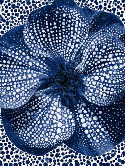 Blue Dotted Flower Botanical Print. poster