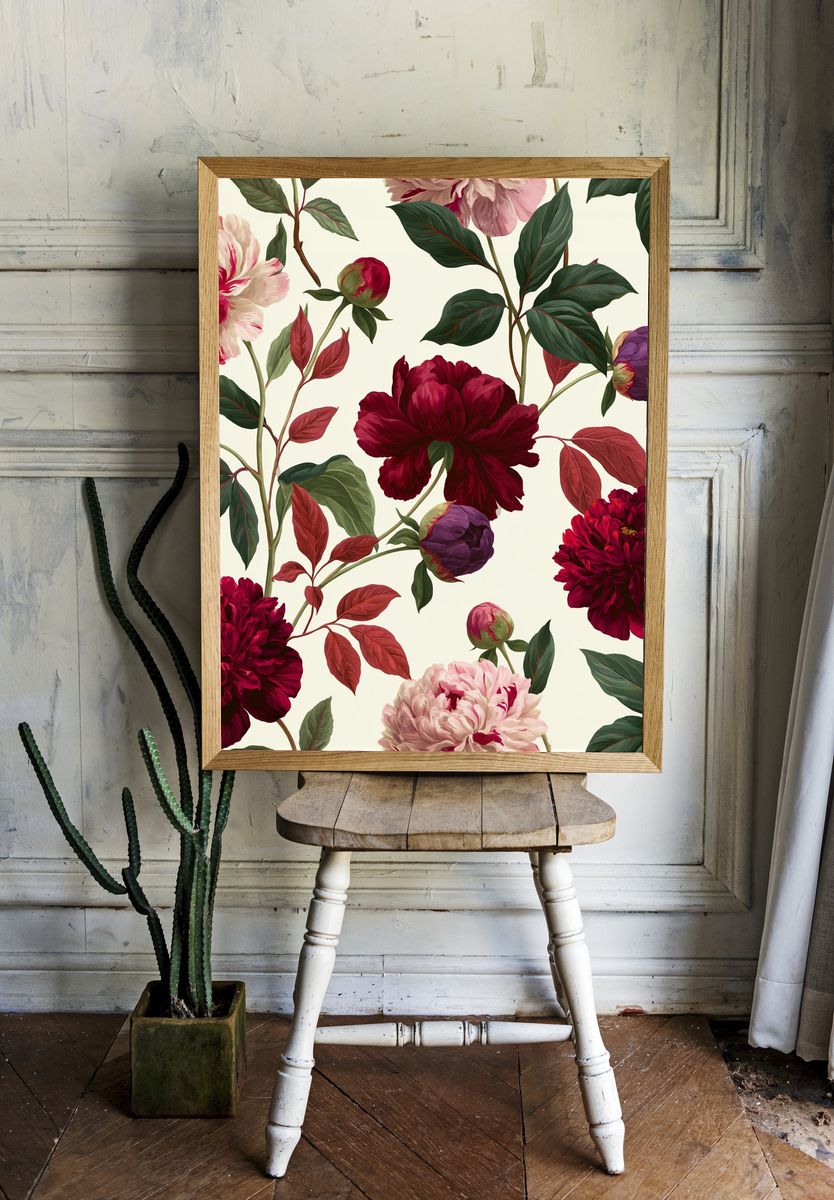 Peony Bloom Botanical Print. — room view 1